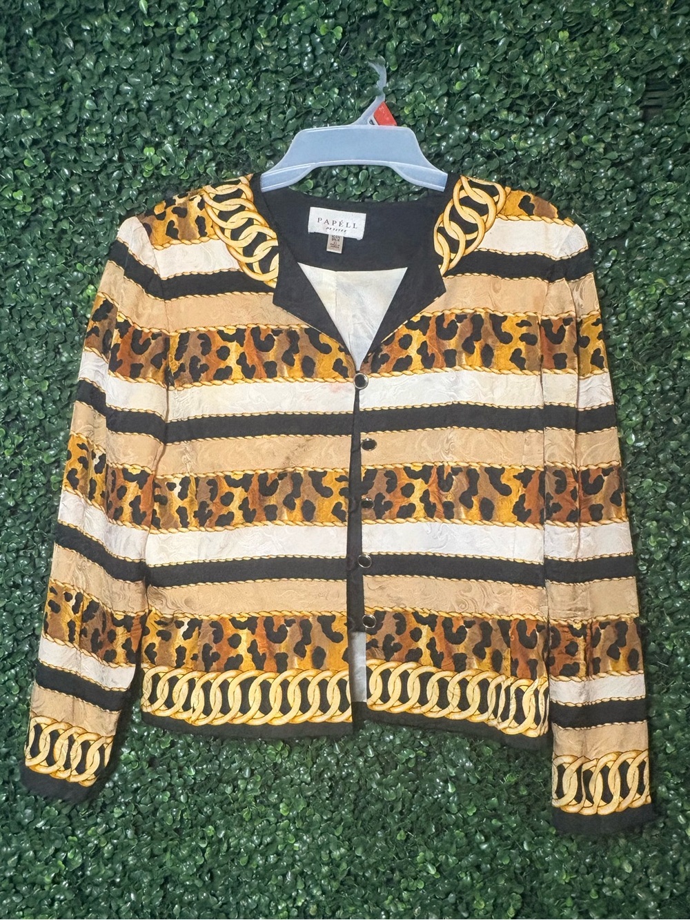 Vintage 90s Papell Petites 100% Silk Baroque Leopard Print Jacket Blazer